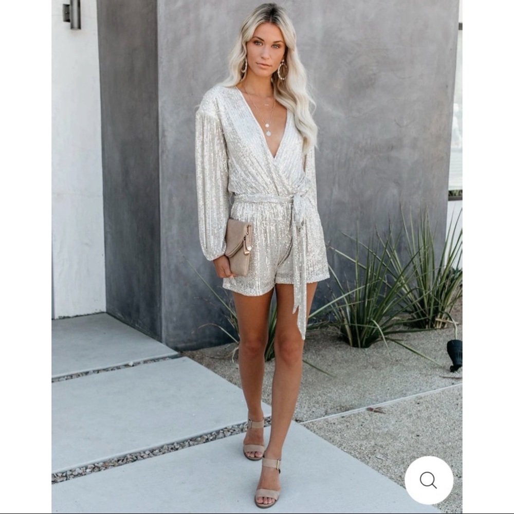VICI - EYE CANDY SEQUIN POCKETED TIE ROMPER